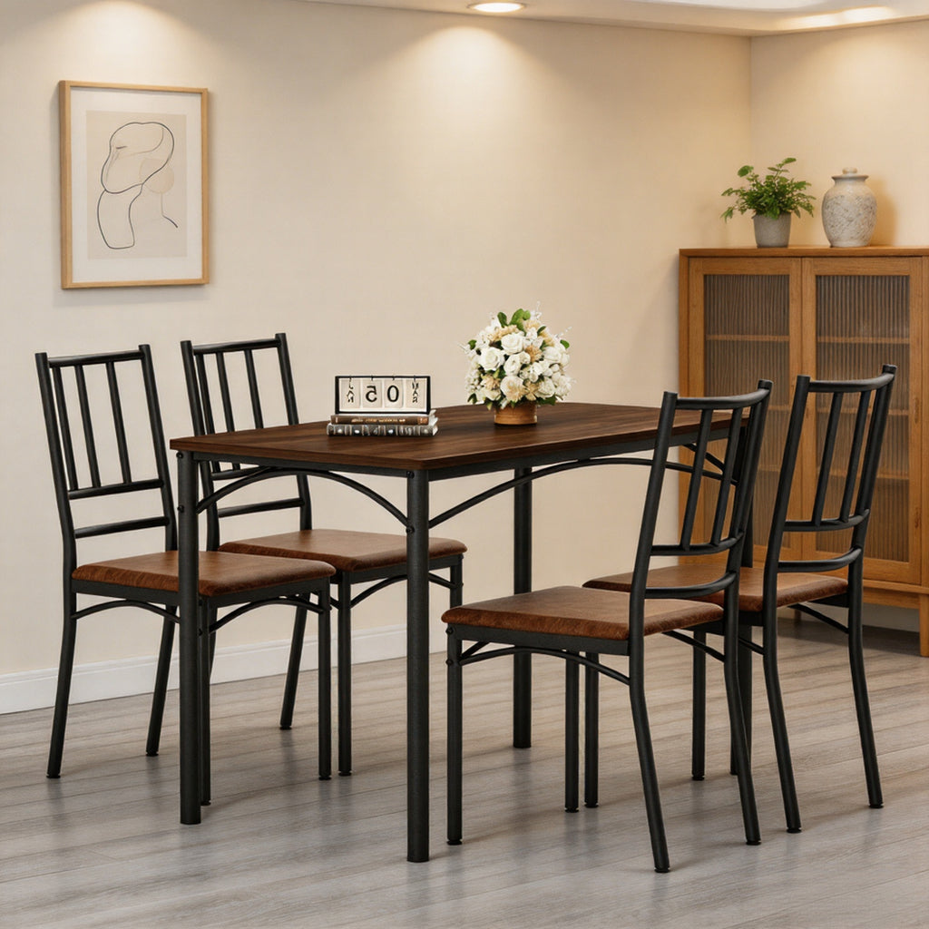 Industrial Dining Table Set with 4 Benches, Multi-Functional Kitchen Breakfast Table for Living Room