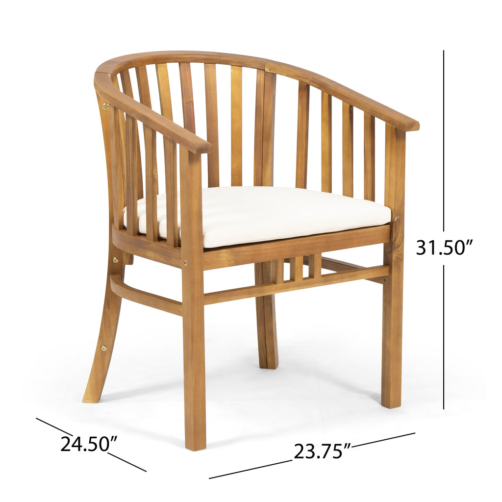 2-Pack Outdoor Wooden Dining Chairs with Cream Cushions, Teak Finish Weather-Resistant Patio Seating