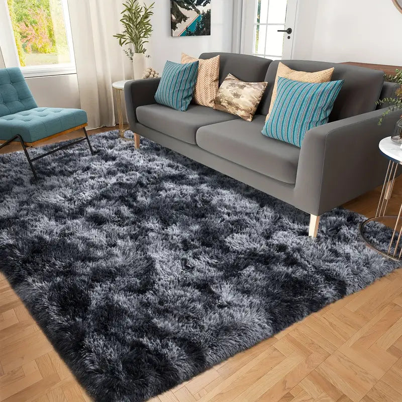 Tie-Dye Black Shag Rug, Ultra Soft 1.7" Plush Mat with Non-Slip Backing, Bedroom or Living Room