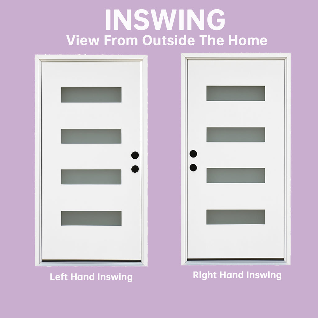 Chic Crate 36x80 Fiberglass Entry Door with Frosted Glass, Left Hand Inswing, Brickmould & Vinyl Frame
