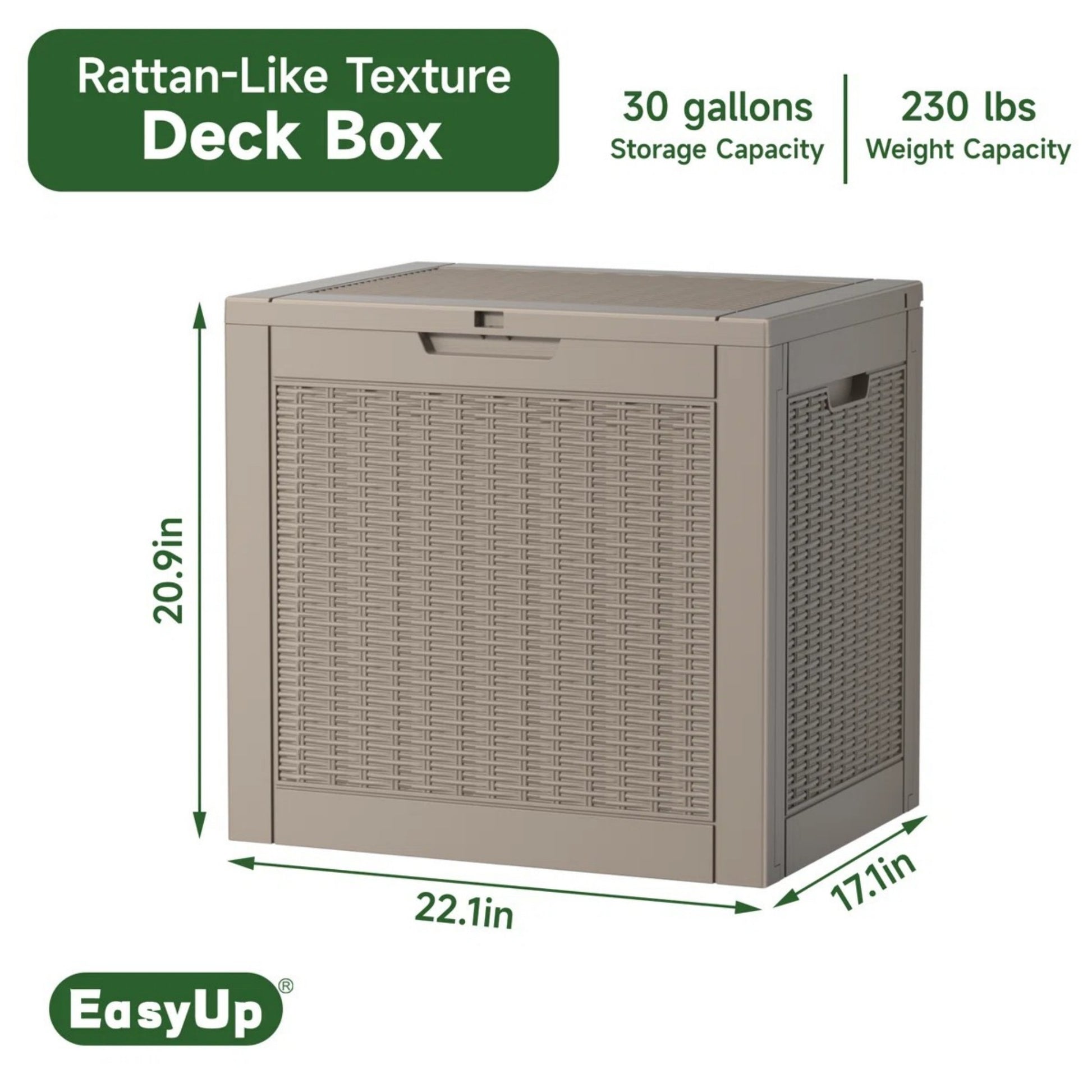 30 Gallon Deck Box, Water-Resistant Resin Outdoor Storage Box with Lockable Lid for Patio
