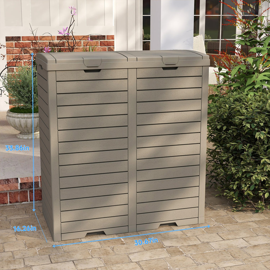 Outdoor Trash Bin, Resin Manual Lift Garbage & Recycling Storage Deck Box with Lid