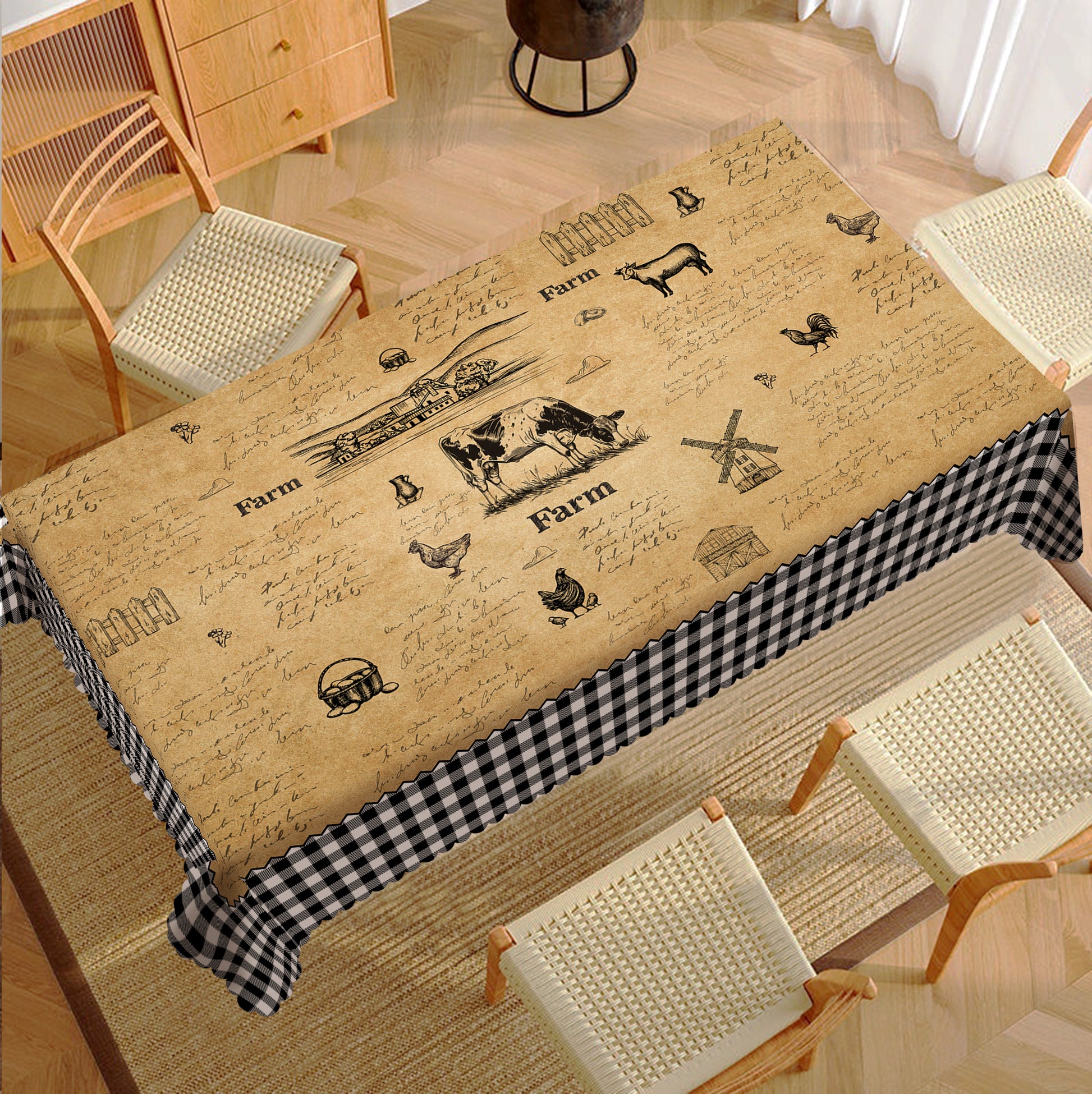 Farmhouse Tablecloth Vintage Style Chicken Cat Table Cover Farmhouse Animal Decor Tablecloth for Kitchen Dining Party
