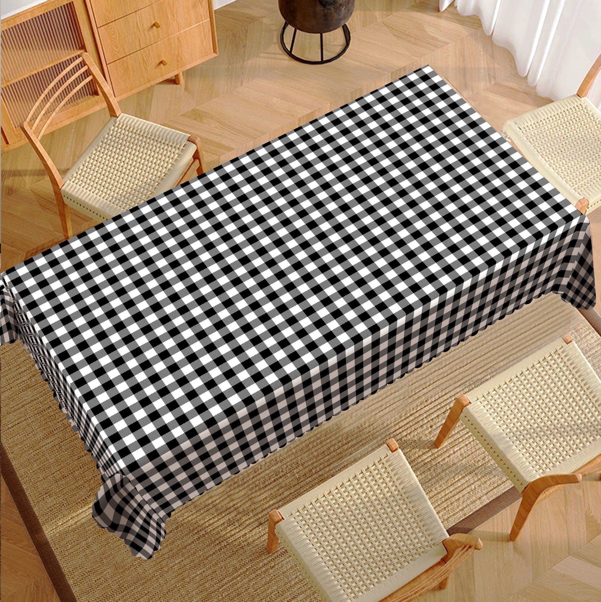 Black and White Plaid Tablecloth, Dustproof Easy-Care Checkered Dining Table Cover for Everyday Use and Festive Decor