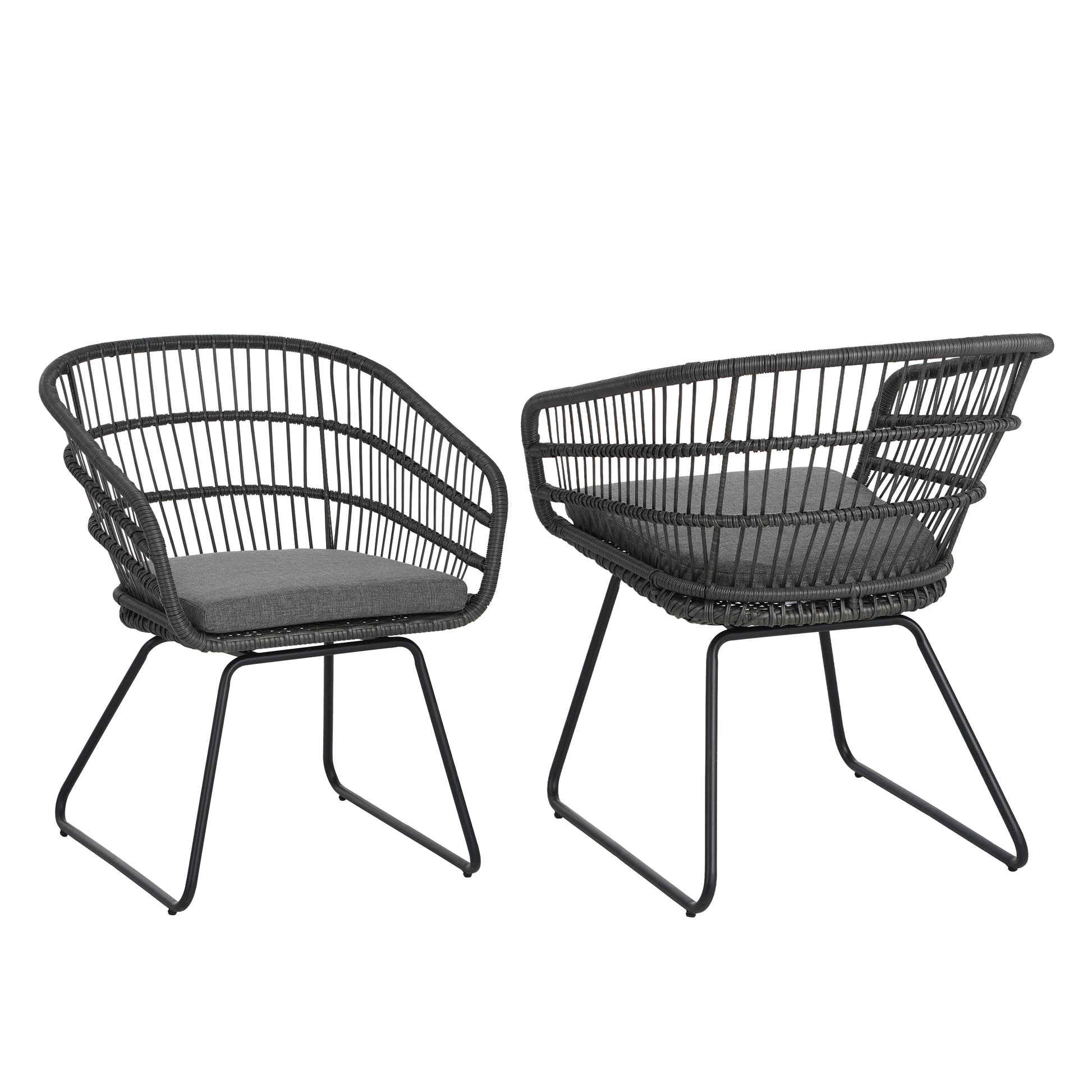 Outdoor Patio Dining Chairs Set of 2 Wicker Armchairs with Removable Cushions