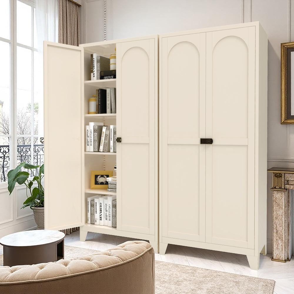 Chic Crate 71'' 2 Shapely-Door Metal Cabinet – Lockable, Adjustable Shelves for Kitchen/Bedroom/Living Room (Beige)