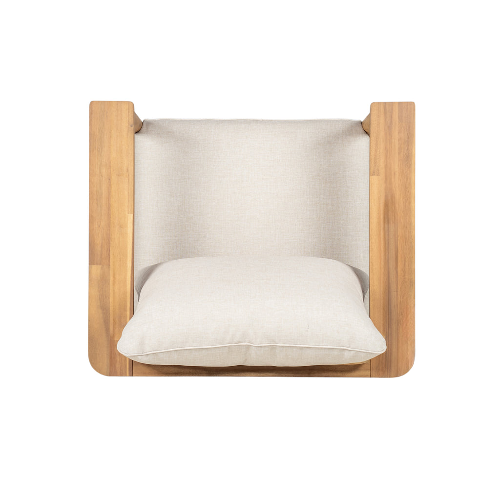 Modern Acacia Wood Outdoor Lounge Chair with Ottoman - Cushioned Patio Seating