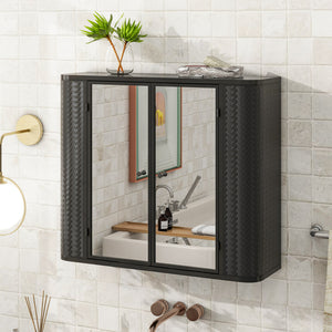 Chic Crate Black Wall-Mounted Vanity – 2 Mirrored Doors & Open Shelf | Farmhouse Metal Frame | Over-the-Sink