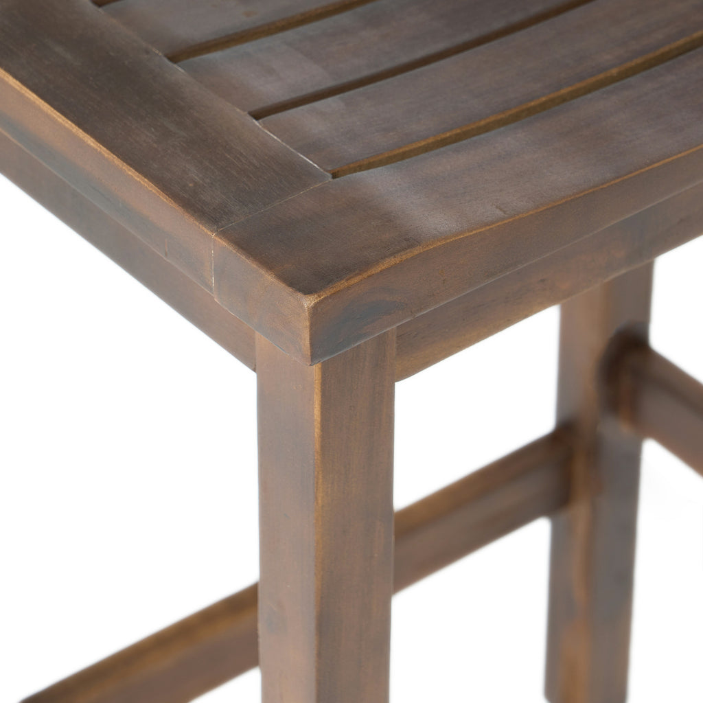 Acacia Wood Counter Height Bar Stools Set of 2, Mahogany Brown Outdoor Patio Kitchen