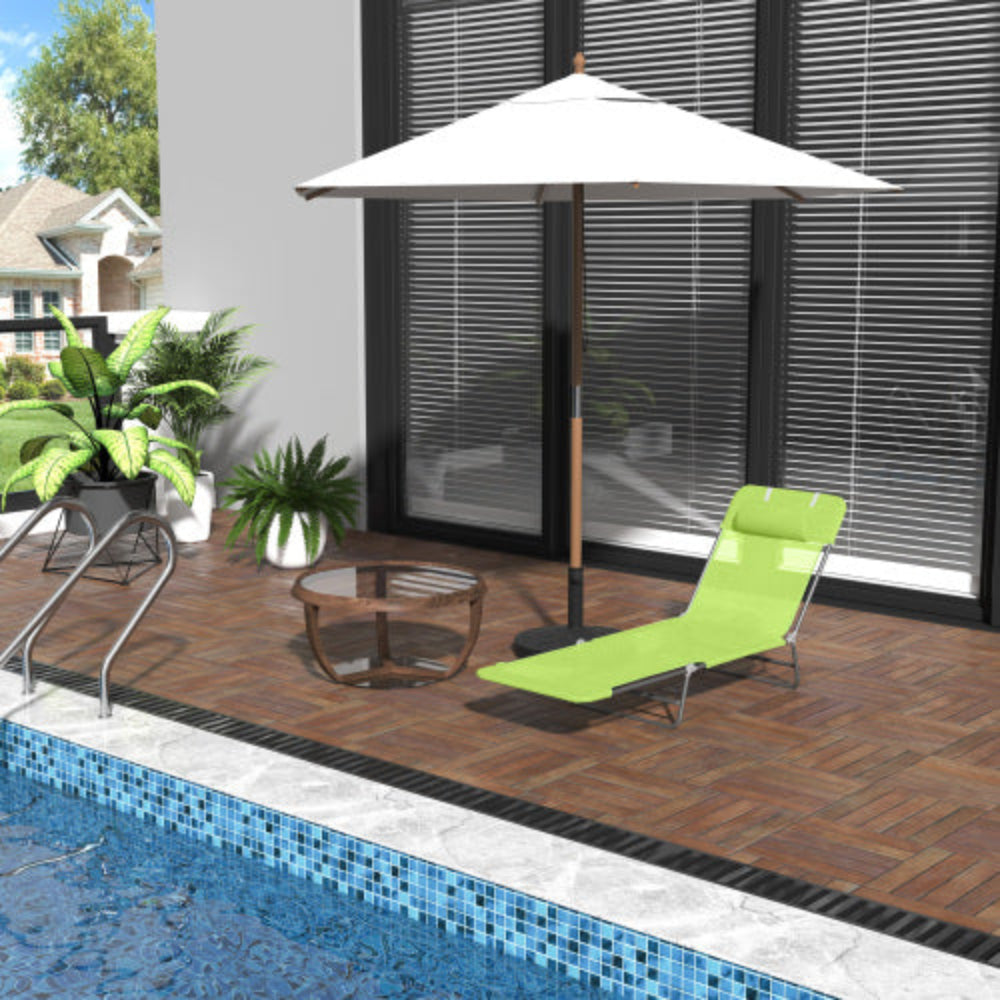 Folding Chaise Lounge Pool Chairs with Pillow, Reclining Back & Breathable Mesh, Steel Frame Outdoor Sun Tanning Seating for Beach Yard Patio, Green