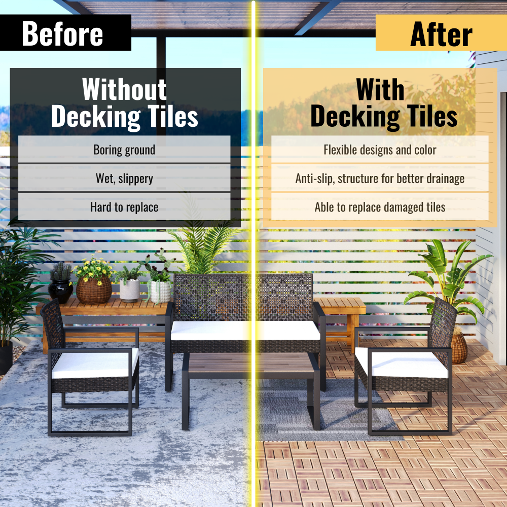 Chic Crate 10Pcs 12'' Yellow Acacia Hardwood Interlocking Deck Tiles – Checkerboard Pattern