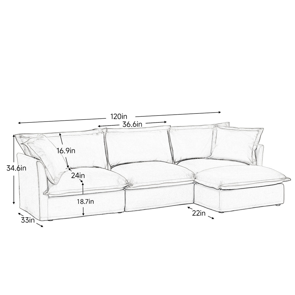 Comfy L-Shaped Sectional Sofa, Oversized Cloud Couch with Convertible Ottoman for Living Room