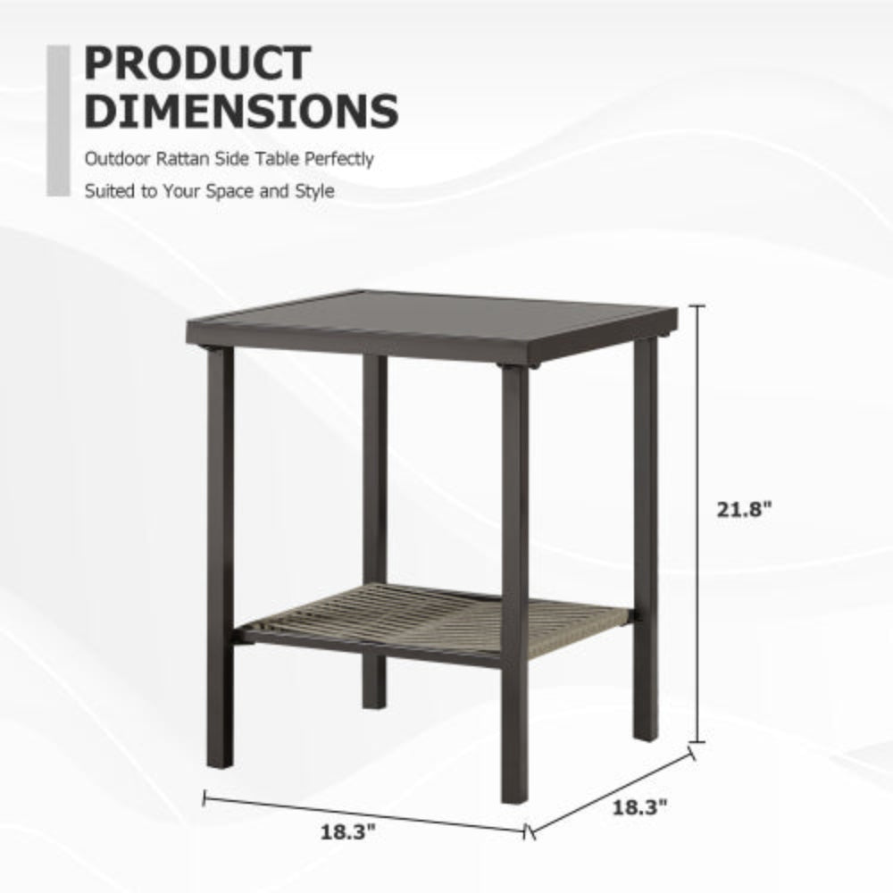 Outdoor Wicker Side Table, 22x18x18 Inch All Weather Rattan Square End Table, Small Patio Table for Pool, Balcony, Deck, Porch & Backyard, Dark Gray