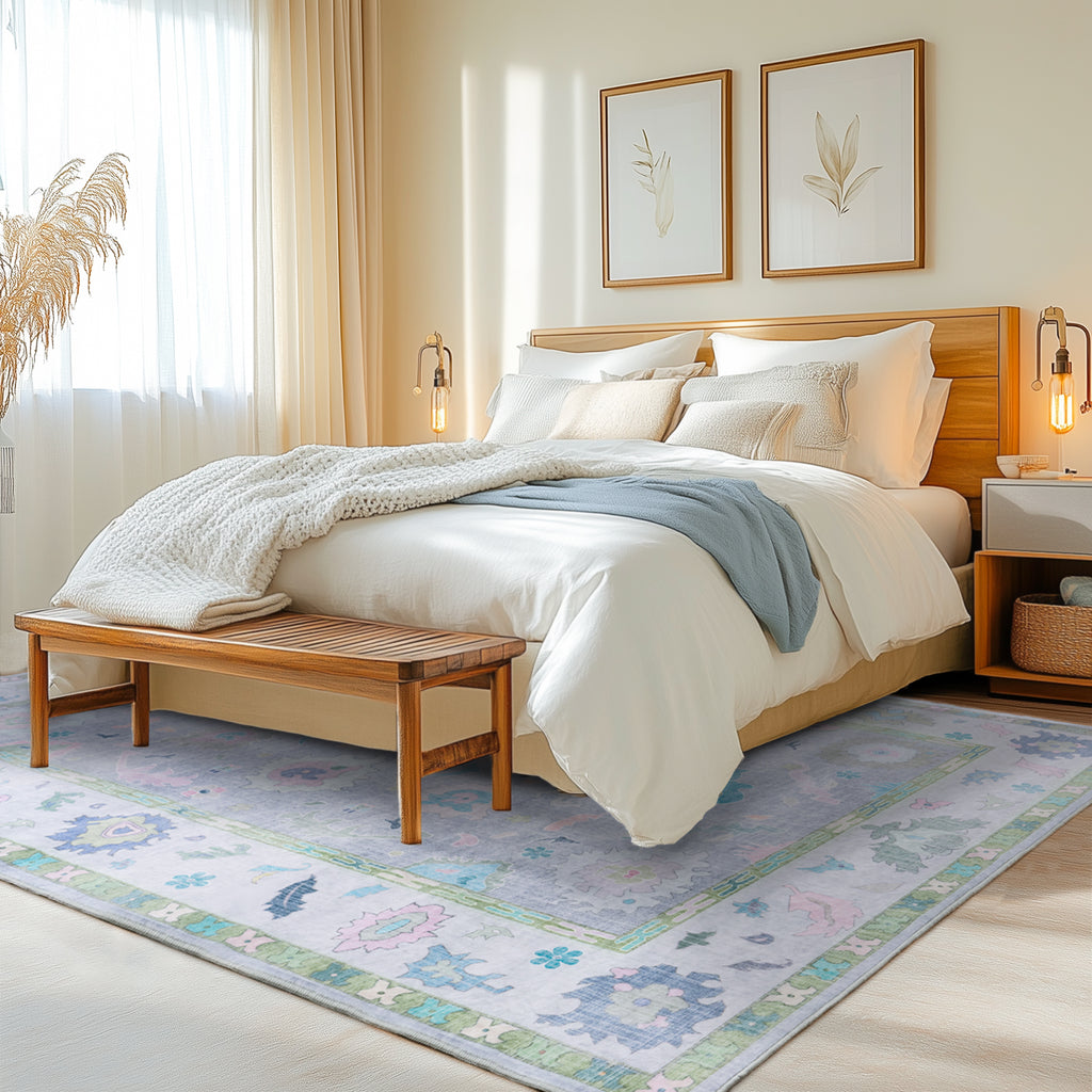 Modern Oushak Area Rug for Bedroom, Soft Washable Non-Slip Carpet, Low Pile Area Rugs for Living Room Dorm Nursery