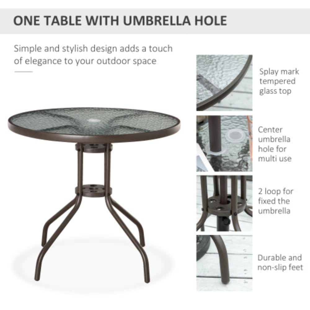 6 Piece Patio Dining Set for 4 with Umbrella/ Outdoor Set with 4 Folding Dining Chairs and Round Glass Table for Garden Backyard and Poolside - Gray
