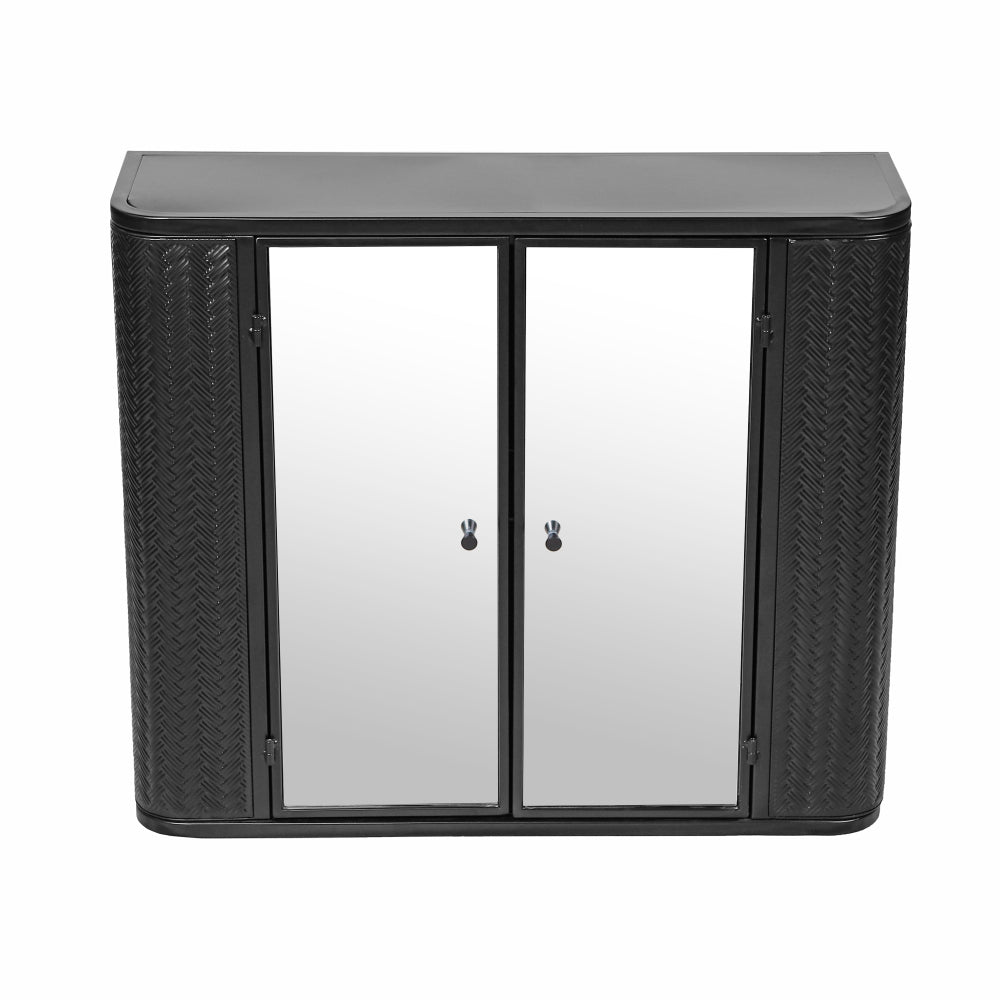 Chic Crate Black Wall-Mounted Vanity – 2 Mirrored Doors & Open Shelf | Farmhouse Metal Frame | Over-the-Sink