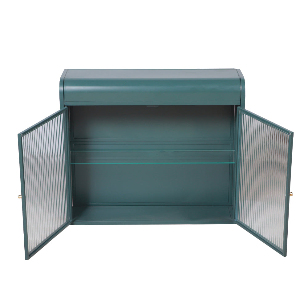 Chic Crate-Army Green 2-Door Wall-Mounted Metal Cabinet – Tempered Glass Shelves | Multi-Room | Bath, Kitchen, Office