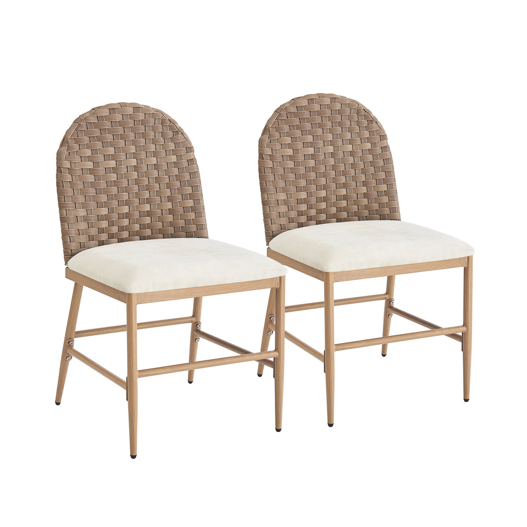 Farmhouse Dining Chairs with Artisan Rattan Backrest & Sturdy Iron Frame (Set of 2)