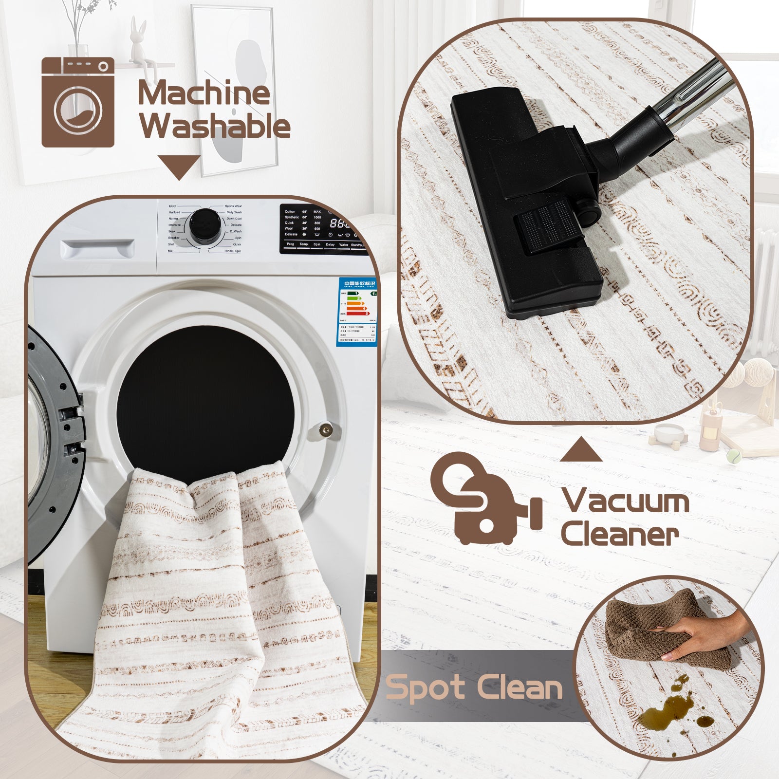 Area Rug Living Room Rugs 5x7 Washable Boho Large Neutral Farmhouse for Bedroom Nursery Kids Playroom Office Dining Room Home House