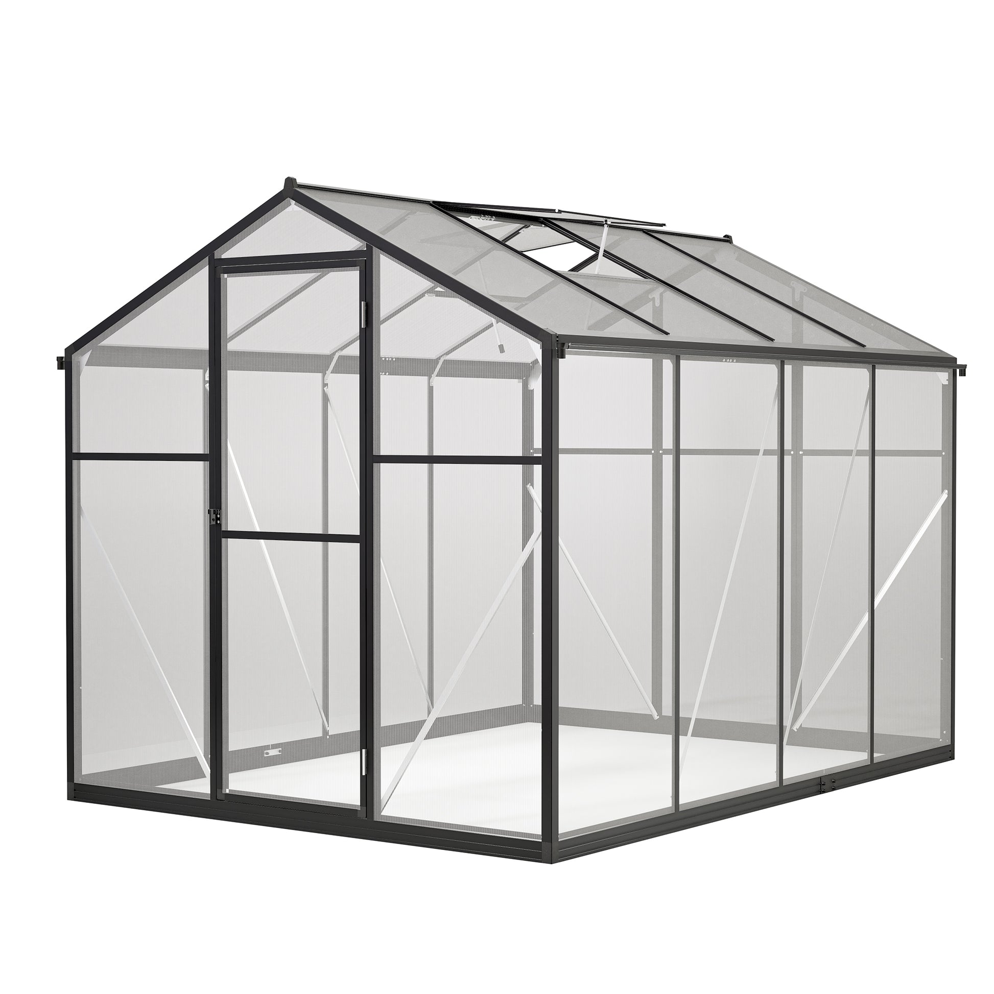 Outdoor Polycarbonate Greenhouse with Roof Vent, Quick-Setup Aluminum Walk-in for Garden Backyard
