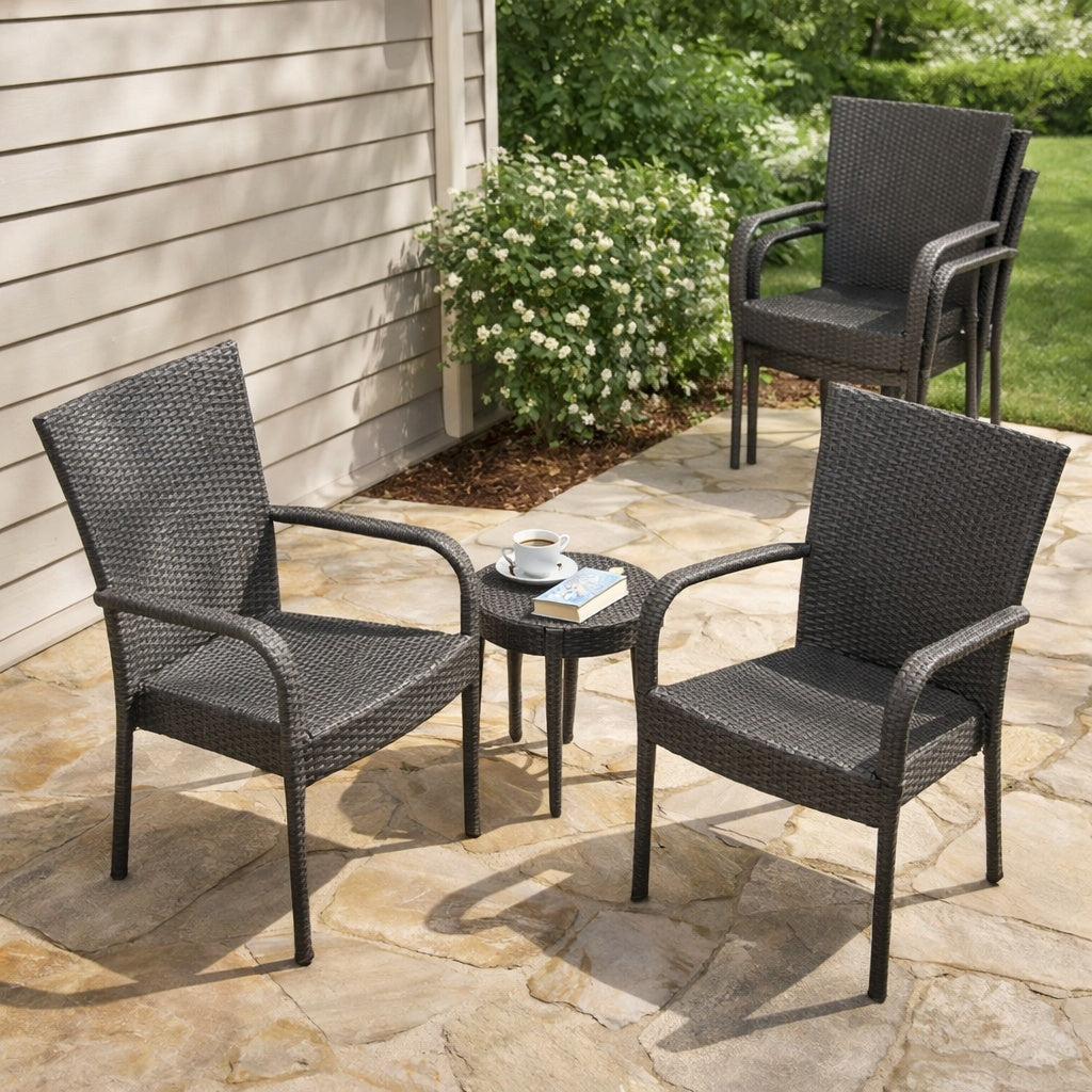 All-Weather Stackable PE Rattan Outdoor Dining Chairs with Woven Design (Set of 2)