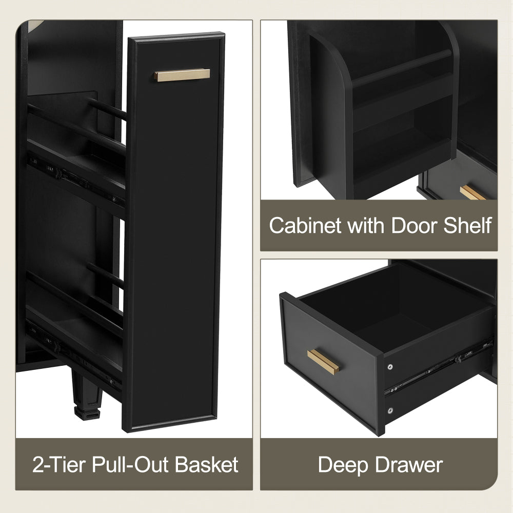 Chic Crate-24" Modern Bathroom Vanity – Sink & Deep Drawer | 2-Tier Pull-Out Basket | Solid Wood Frame | Black