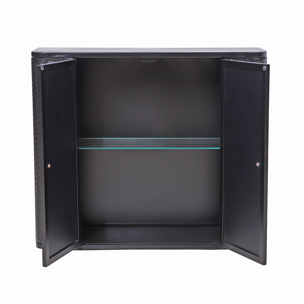 Chic Crate Black Wall-Mounted Vanity – 2 Mirrored Doors & Open Shelf | Farmhouse Metal Frame | Over-the-Sink
