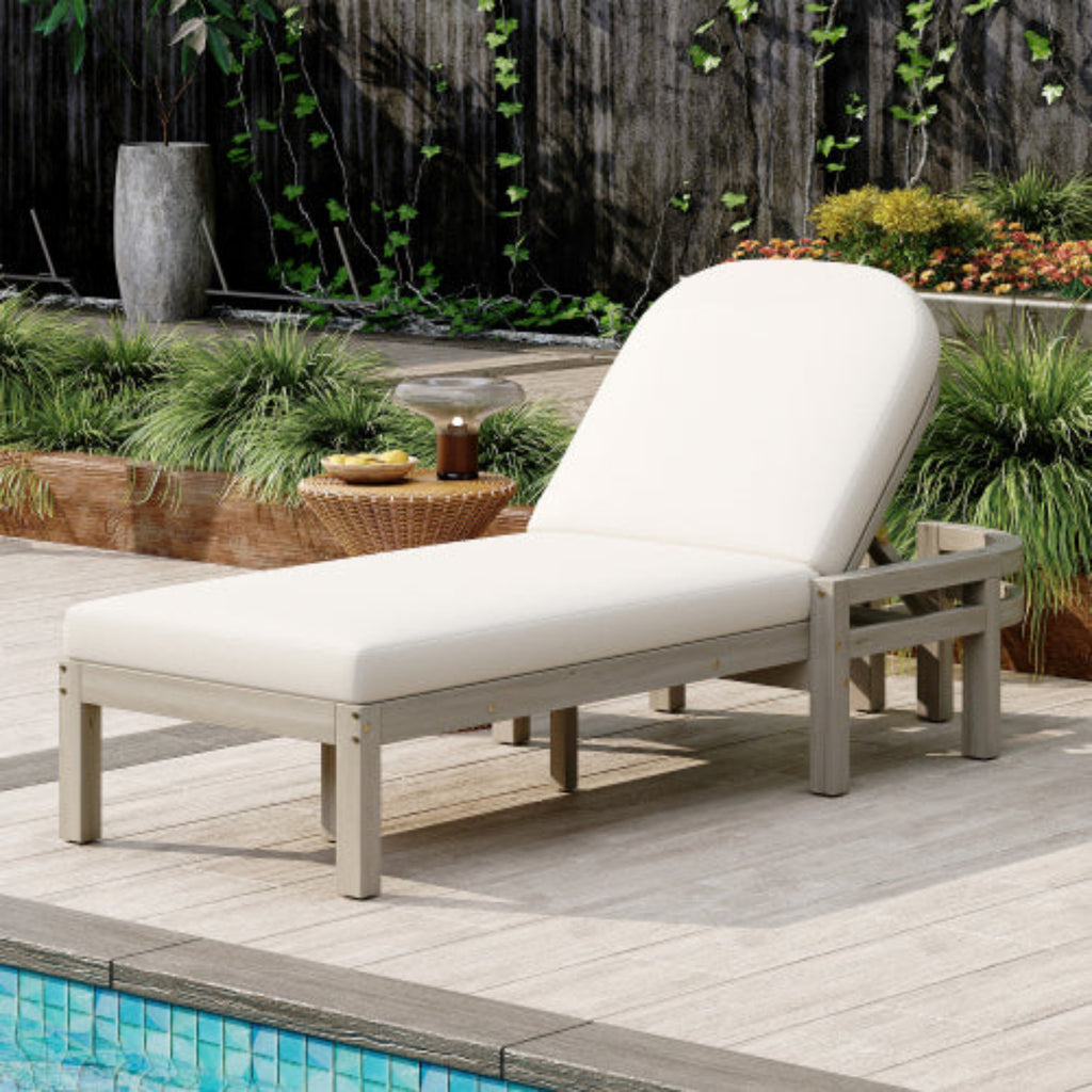 Outdoor Chaise Lounge Premium Acacia Wood Recliner with Arched Backrest for Patio and Poolside