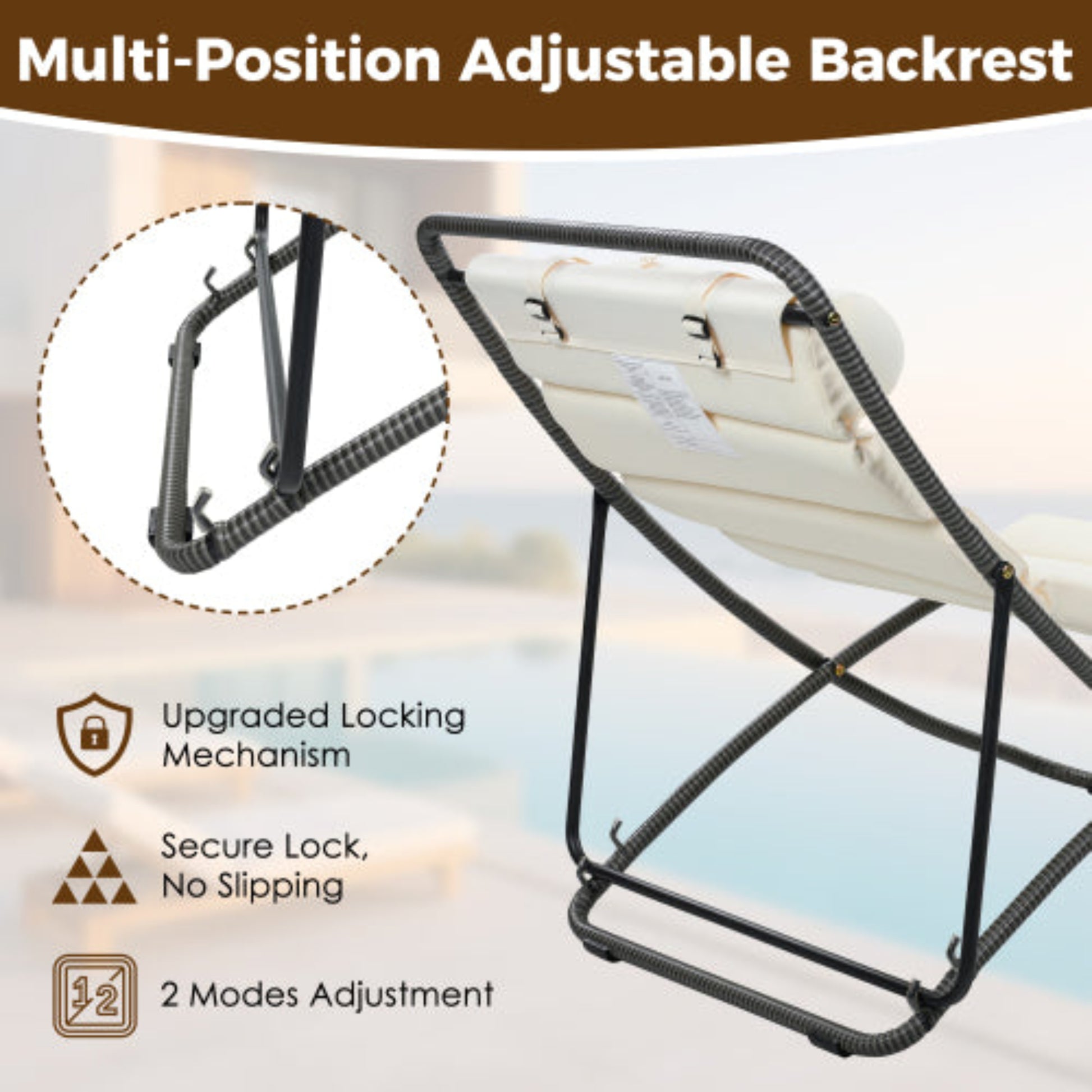 2-Pieces Outdoor Folding Rattan Chair with Adjustable Backrest for Patio Beach and Camping