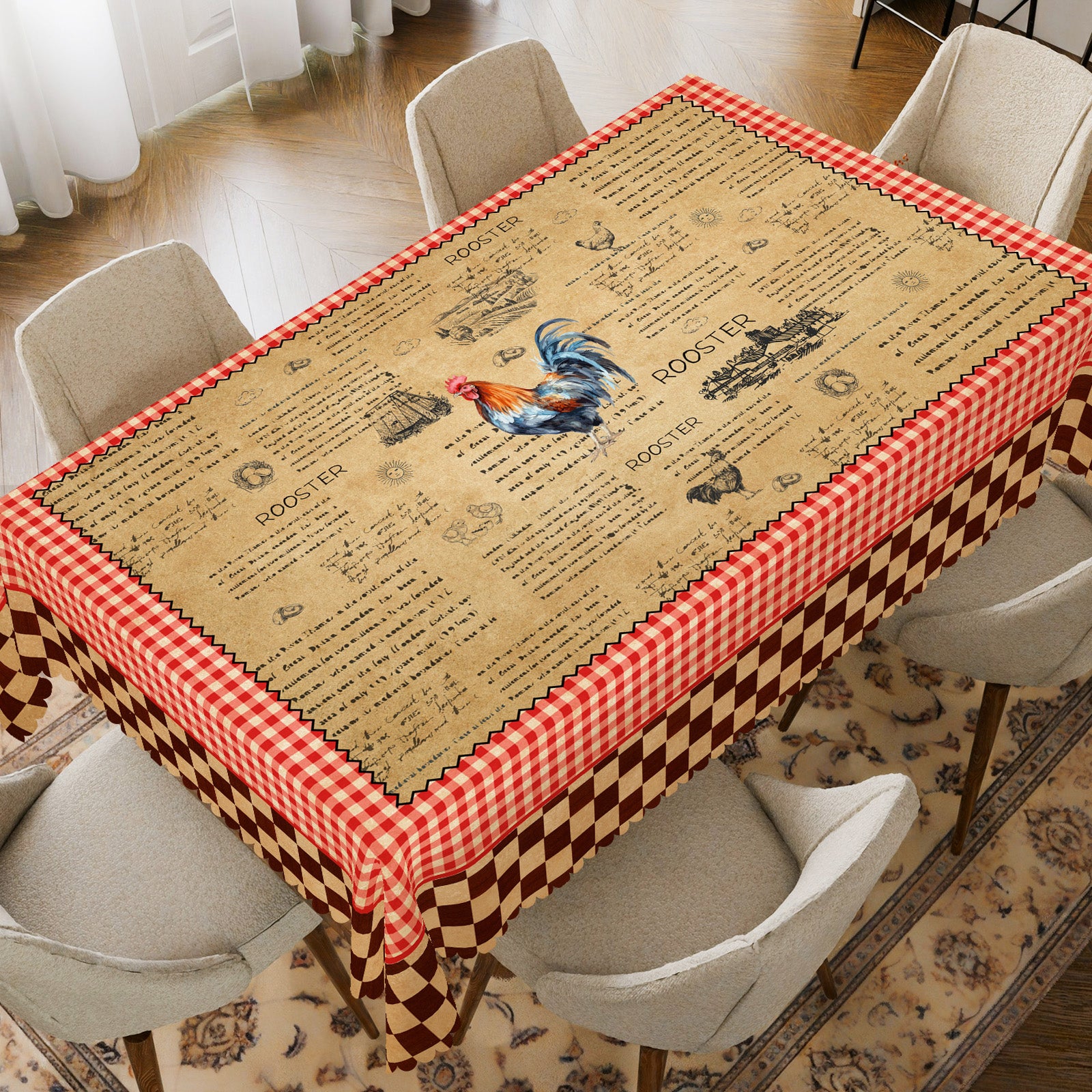 Farmhouse Tablecloth Vintage Style Chicken Cat Table Cover Farmhouse Animal Decor Tablecloth for Kitchen Dining Party