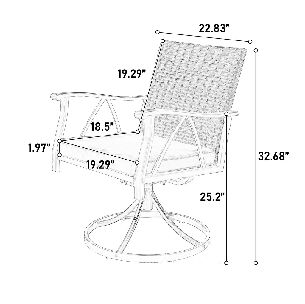 5 Piece Outdoor Wicker Patio Dining Set with Swivel Rocker Chairs for Backyard Garden Deck Poolside