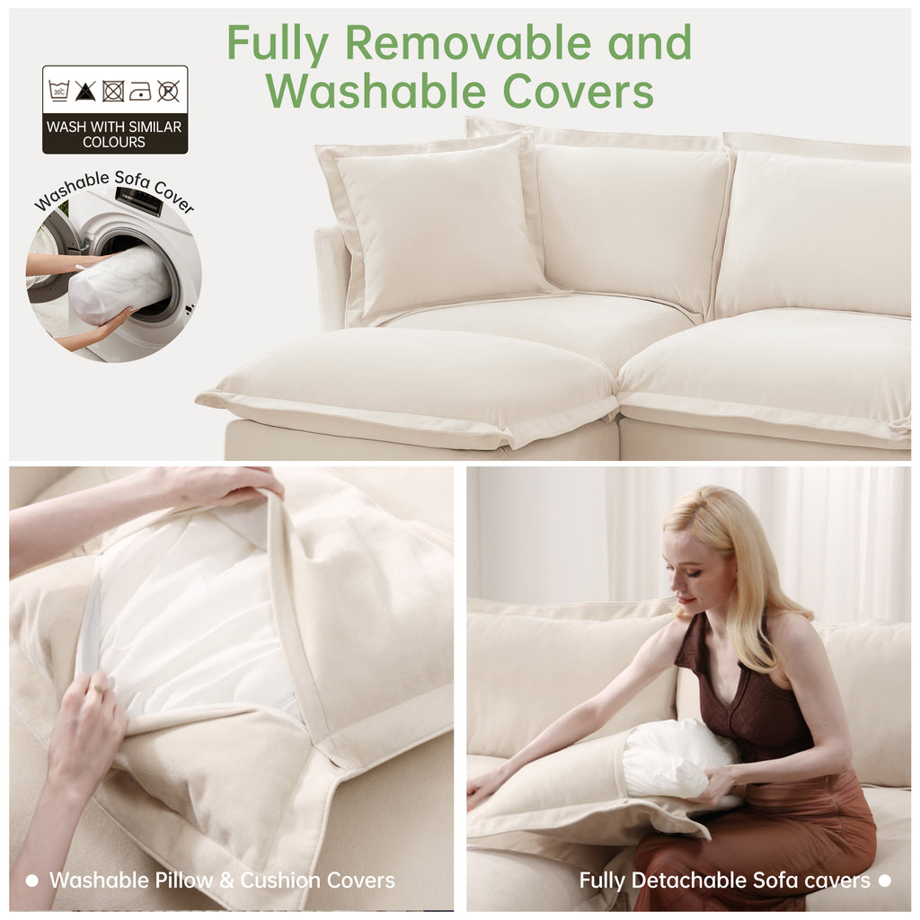 Comfy L-Shaped Sectional Sofa, Oversized Cloud Couch with Convertible Ottoman for Living Room