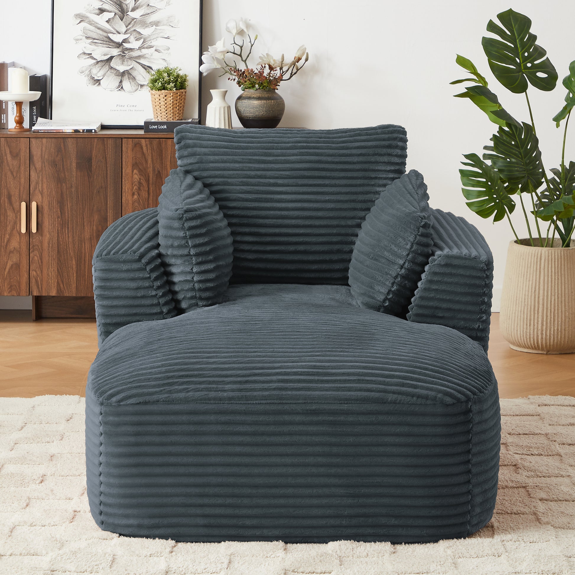 Oversized Corduroy Chaise Lounge Chair Indoor, Corduroy Upholstered Modern Sofa Couch,No Assembly Required,Comfy Sleeper Sofa for Living Room/Dorm/Apartment