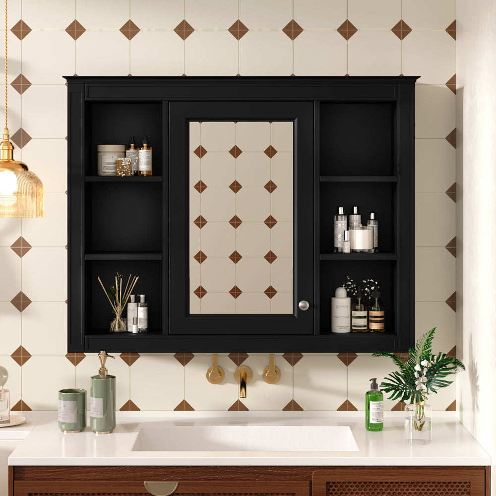 Chic Crate-Tall Bathroom Storage Cabinet – Freestanding Cabinet w/ 2 Different-Size Drawers & Adj. Shelf | MDF Painted Finish | White