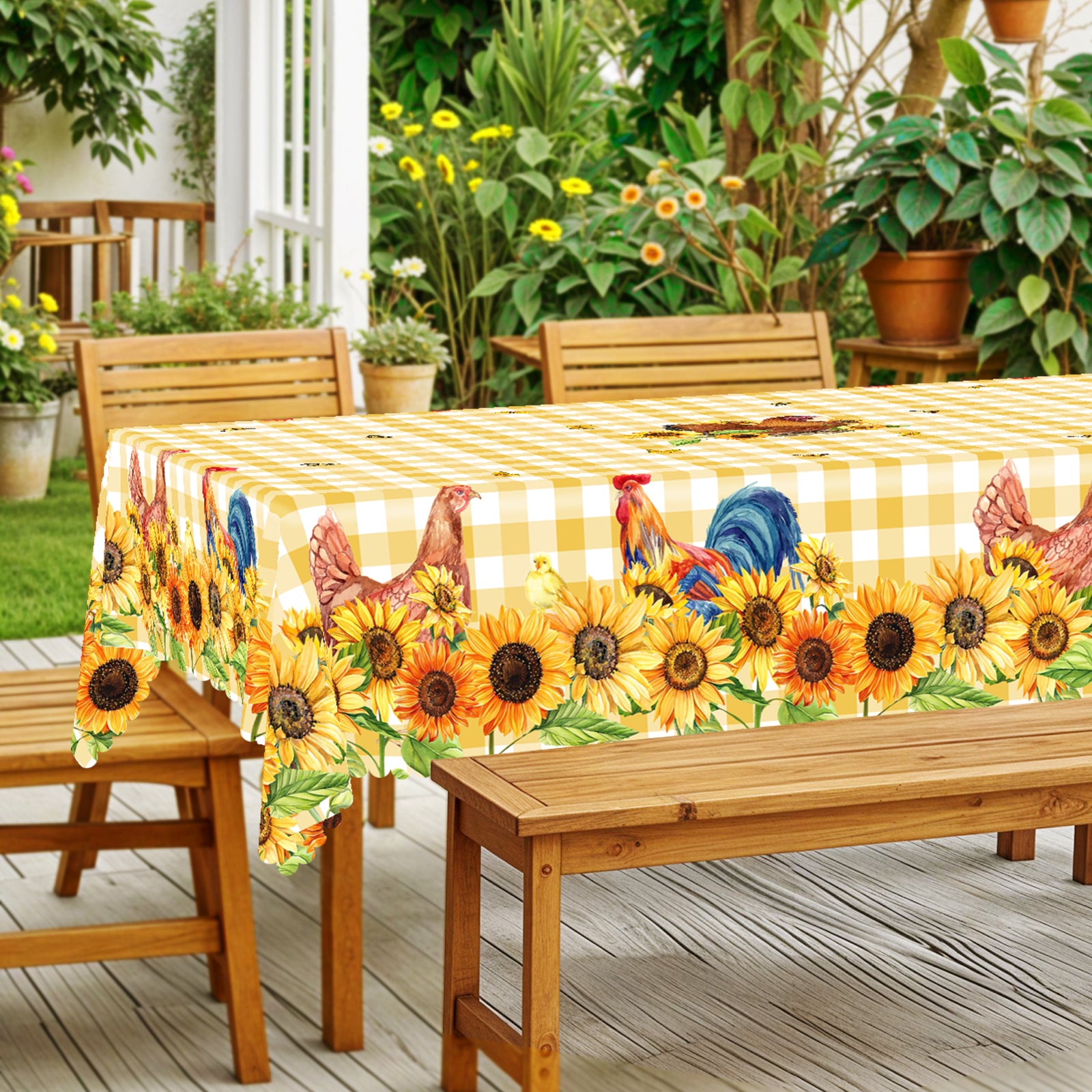 Farmhouse Tablecloth Vintage Style Chicken Cat Table Cover Farmhouse Animal Decor Tablecloth for Kitchen Dining Party