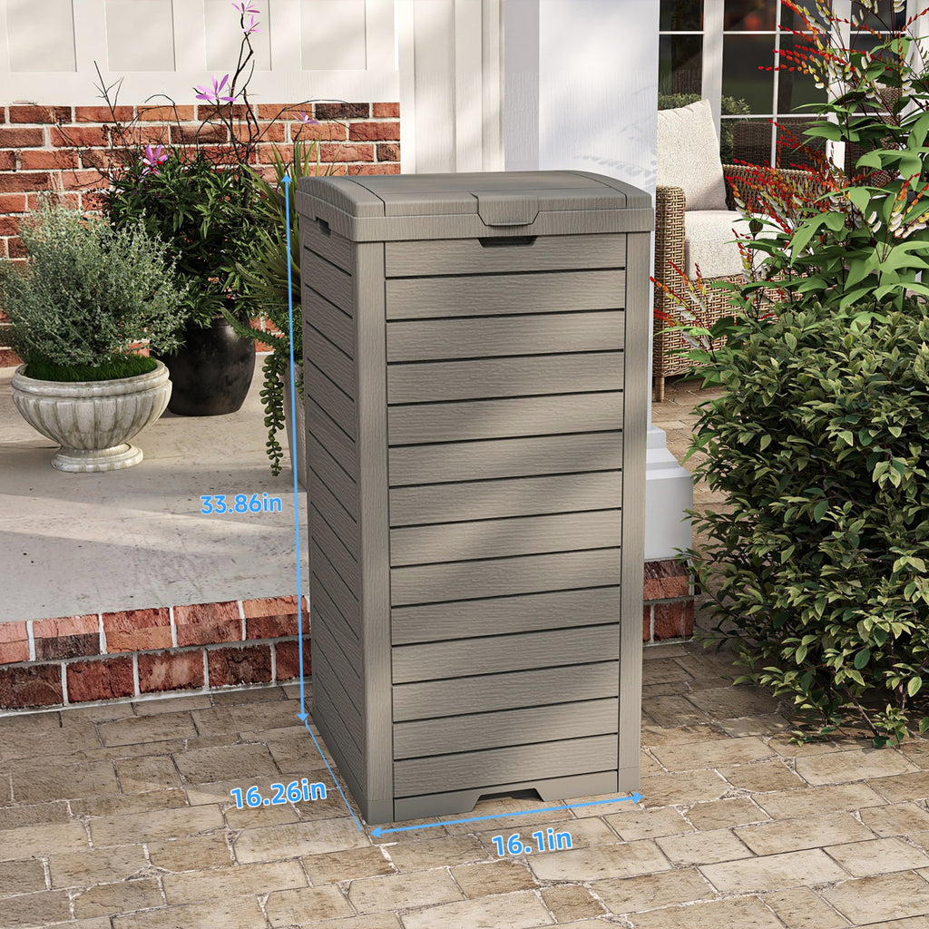 Outdoor Trash Bin, Resin Manual Lift Garbage & Recycling Storage Deck Box with Lid