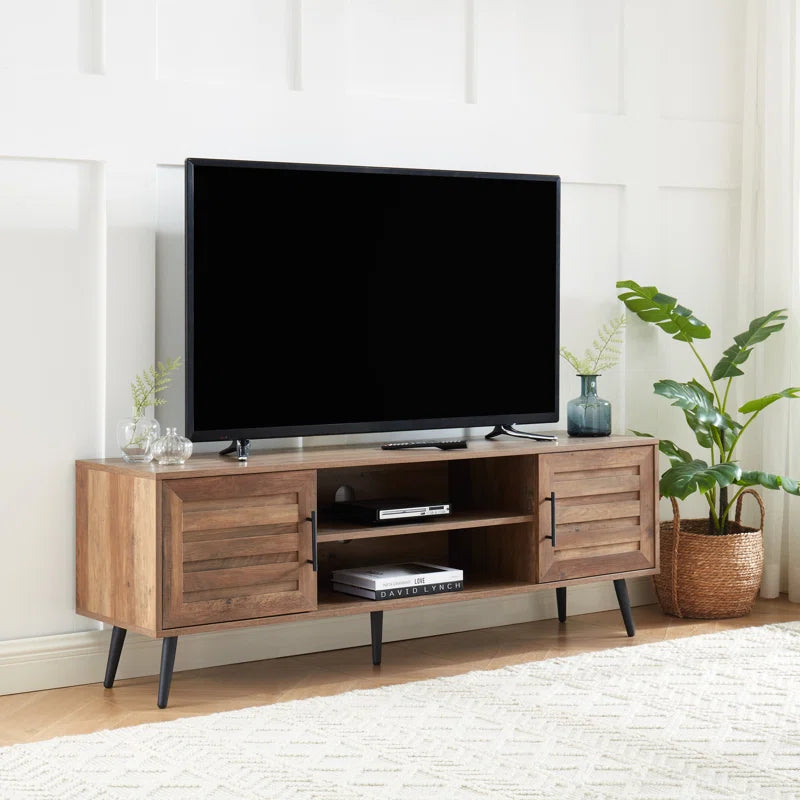 Chic Crate - Bryner Mid-Century Rustic Oak TV Stand for 70" TVs w/ Storage & Cable Management