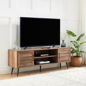 Chic Crate - Bryner Mid-Century Rustic Oak TV Stand for 70" TVs w/ Storage & Cable Management