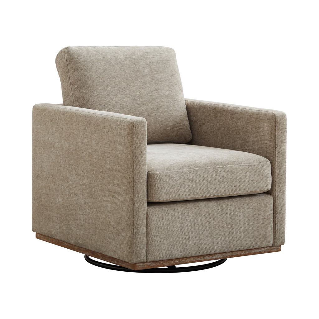 Modern Square Upholstered Swivel Accent Chair with 360 Degree rotation function Lounge Armchair Taupe