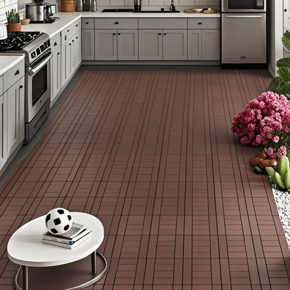 Chic Crate H-Style 44Pcs 12" Interlocking Plastic Deck Tiles – Dark Gray, Waterproof