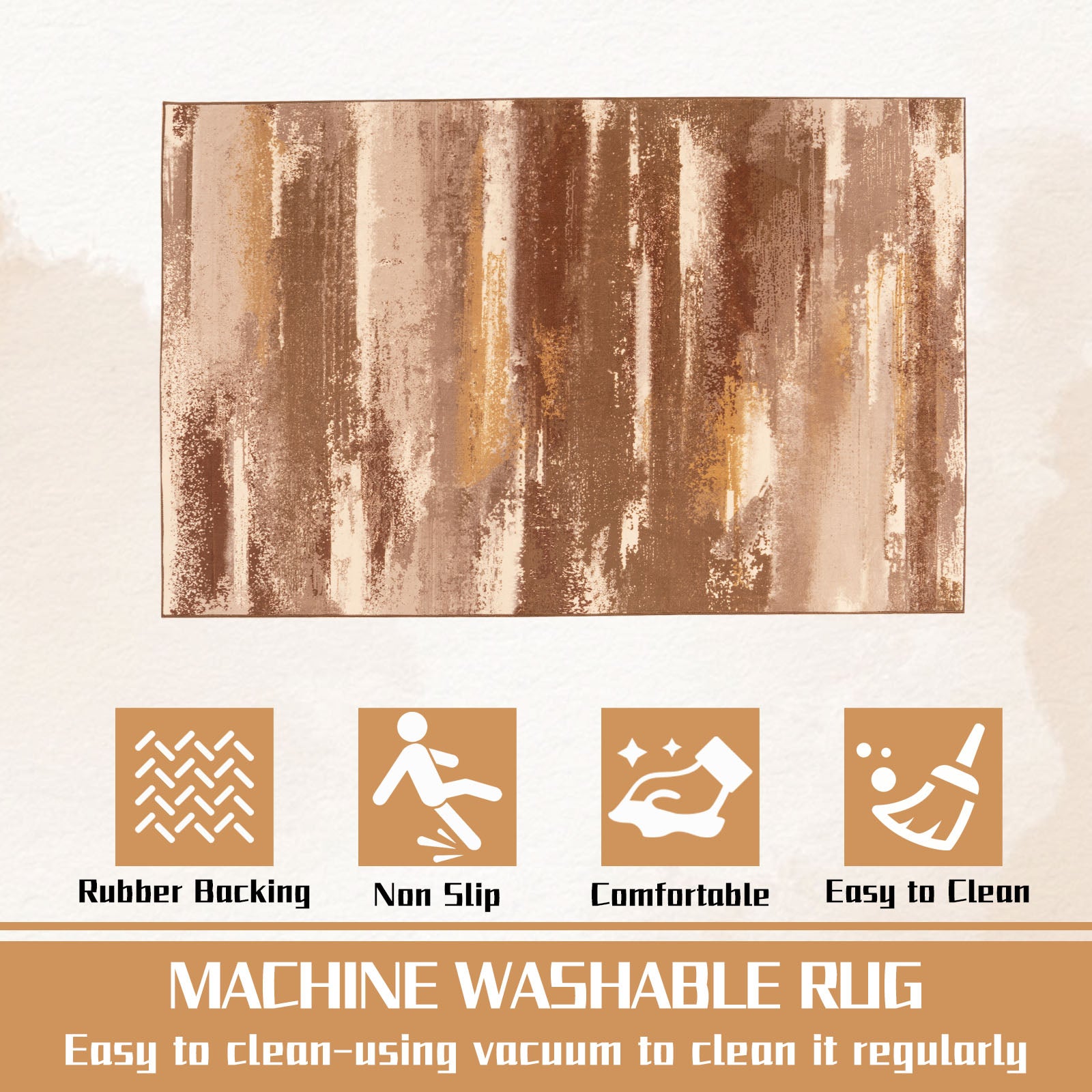 5x7ft Washable Abstract Print Area Rug, Thin Distressed Non-Slip Carpet for Living Room Bedroom, Kitchen Dining Room Decor