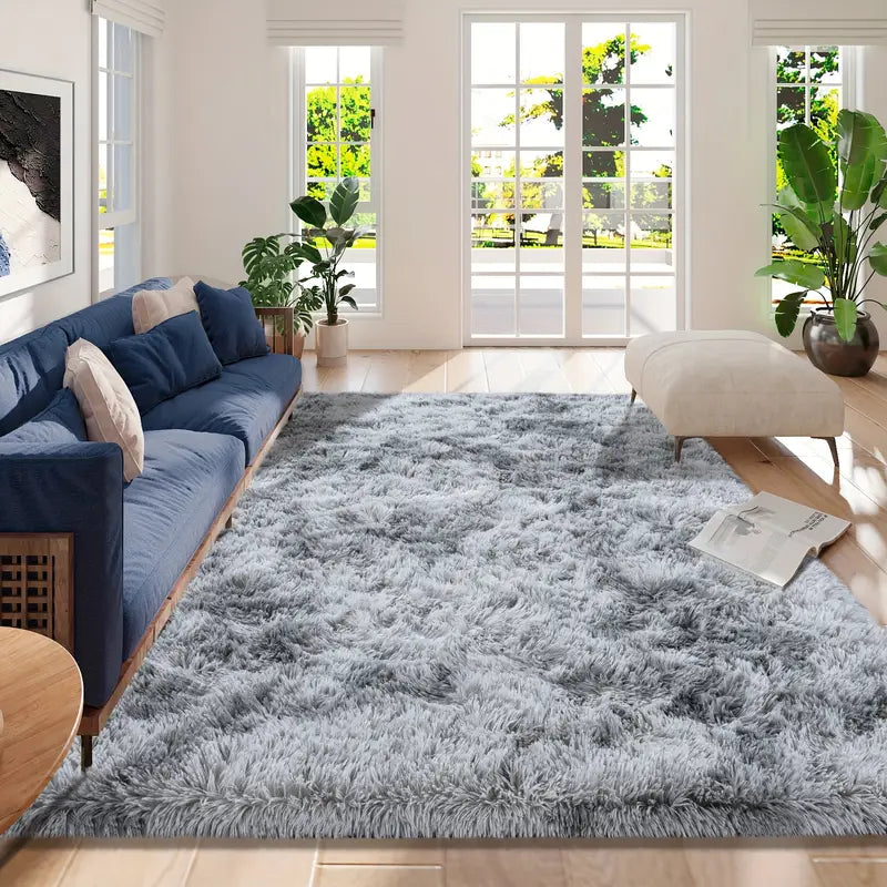 Tie-Dyed Gray Shag Rug, Ultra Soft 1.7" Plush, Non-Slip, 100% Polyester for Bedroom or Living Room