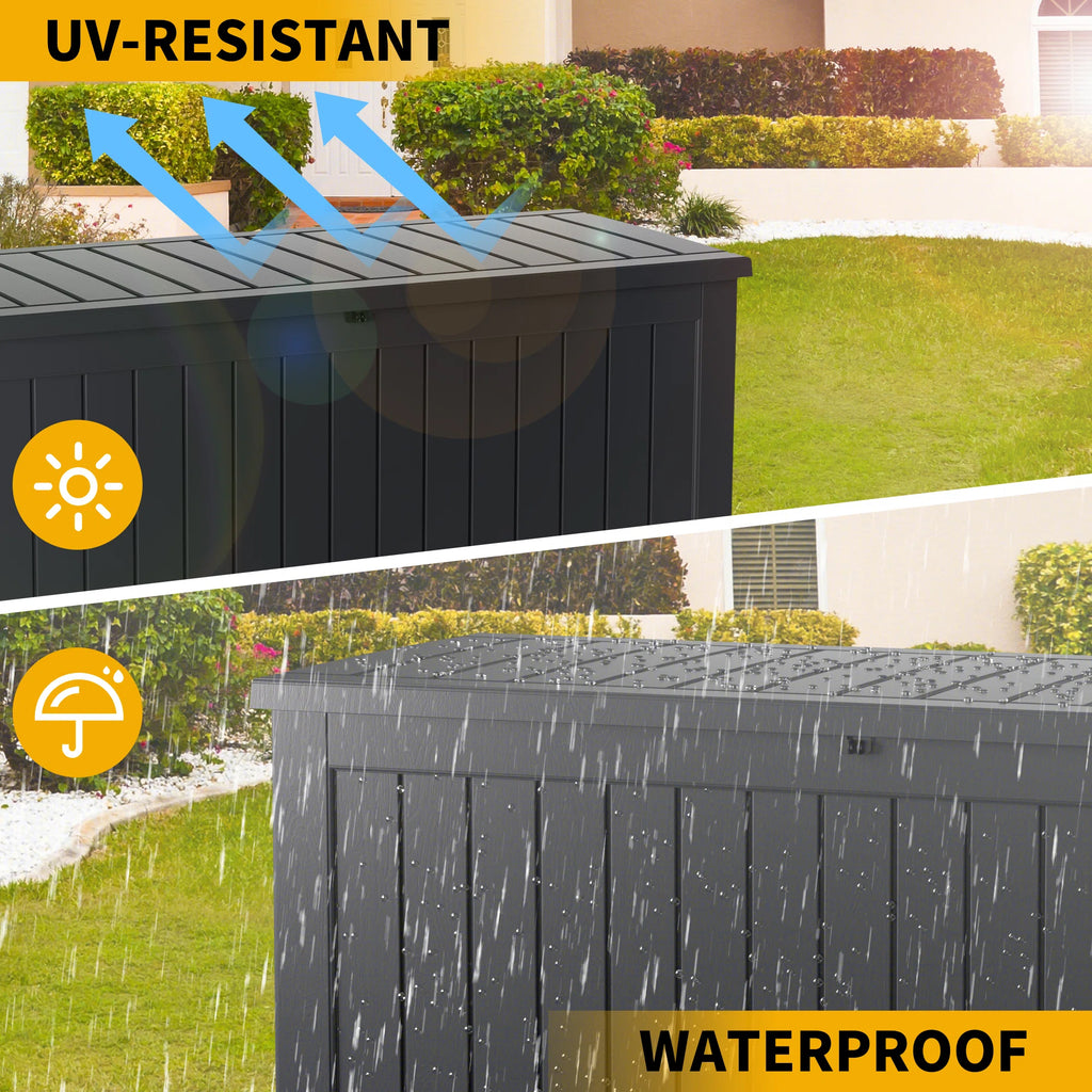 230 Gallon Resin Deck Box, Water-Resistant Lockable Outdoor Storage Box for Patio Organization