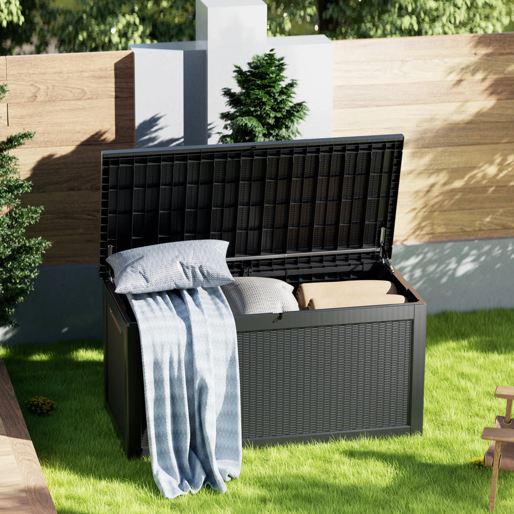 260 Gallon Resin Deck Box, Water-Resistant Lockable Outdoor Storage Box for Patio Organization