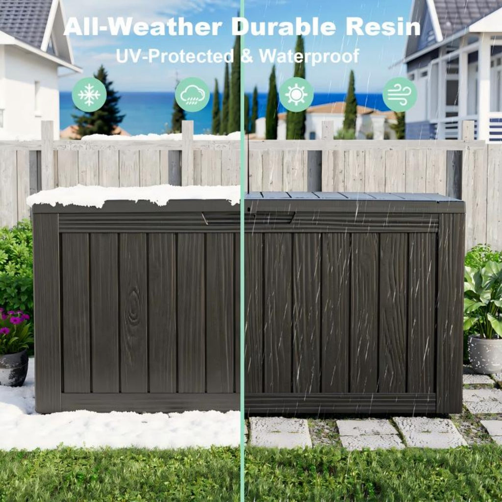 75 Gallon Outdoor Deck Box, Water-Resistant Resin Storage Box with Lockable Lid for Patio