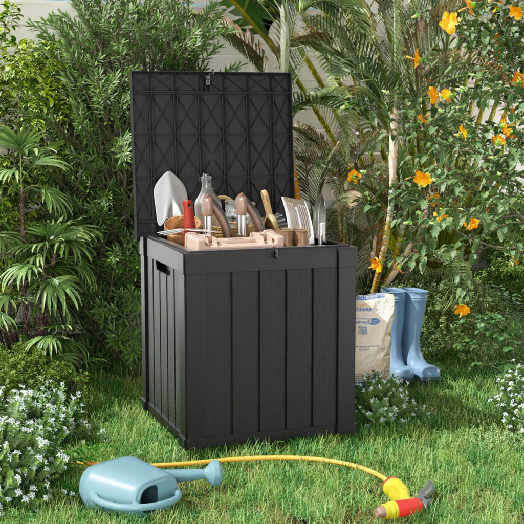 50 Gallon Outdoor Deck Box, Water-Resistant Resin Storage Box with Lockable Lid for Patio
