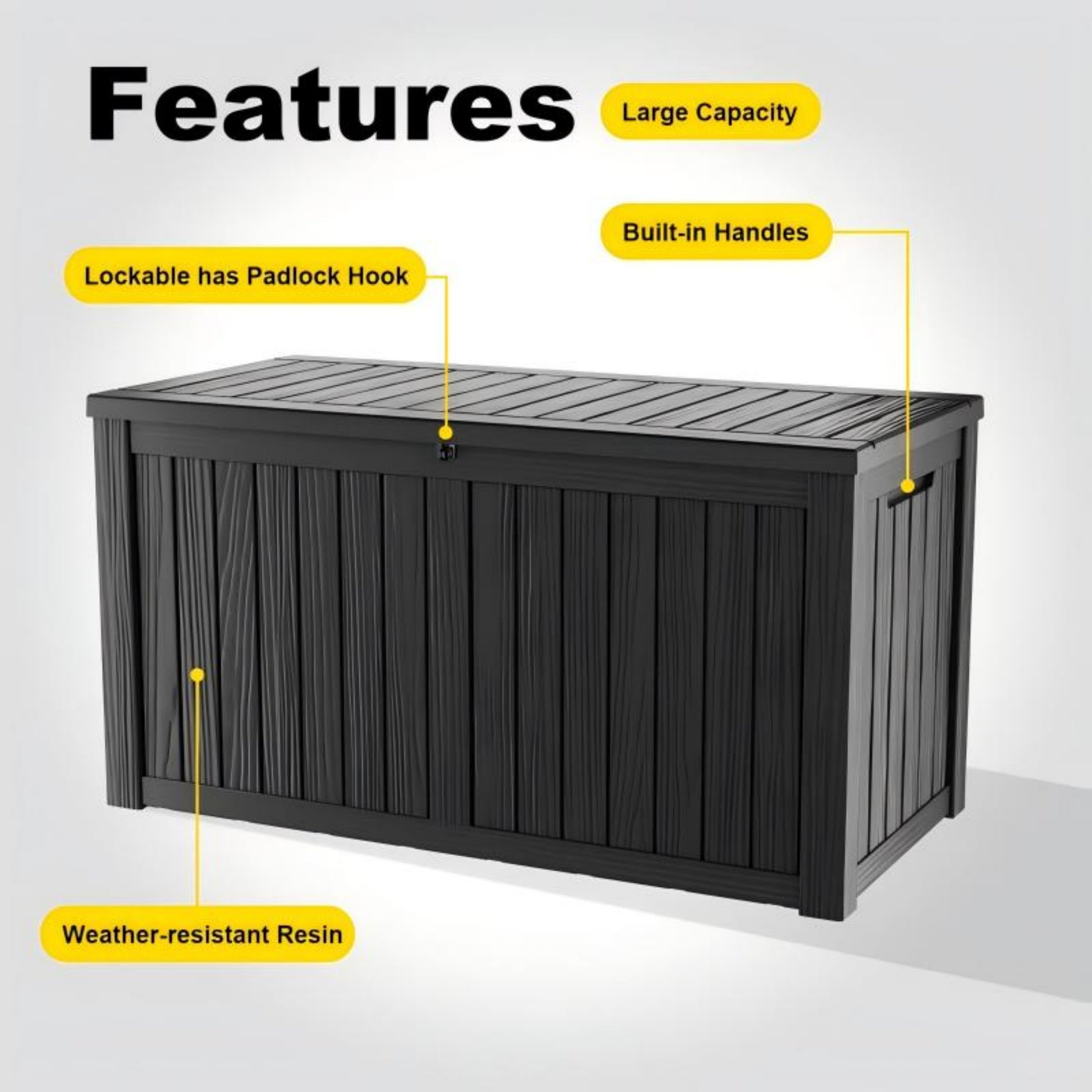 150 Gallon Resin Deck Box, Water-Resistant Lockable Outdoor Storage Box for Patio Organization