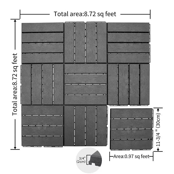 Chic Crate 44 Pack 12'' Interlocking Plastic Deck Tiles – Dark Gray, Waterproof