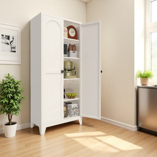 Chic Crate 71'' 2 Shapely-Door Metal Cabinet – Adjustable Shelves for Bedroom/Living/Kitchen (White)