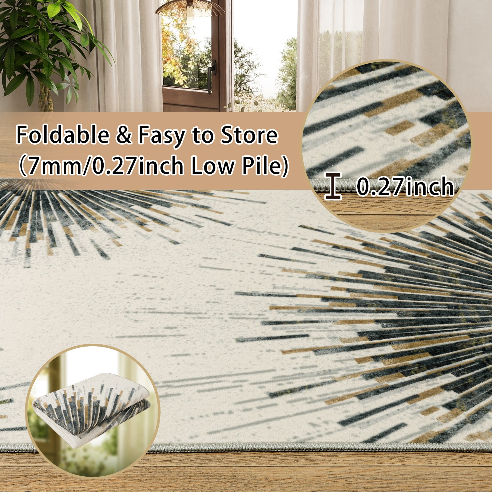 5x7ft Washable Abstract Print Multi-Color Area Rug, Thin Distressed Non-Slip Carpet for Living Room Bedroom,  Home Decor